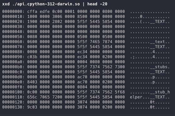 XXD hexdump of the compiled library