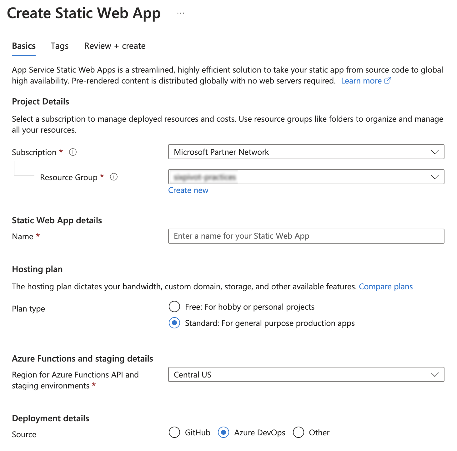 Create Static Web App